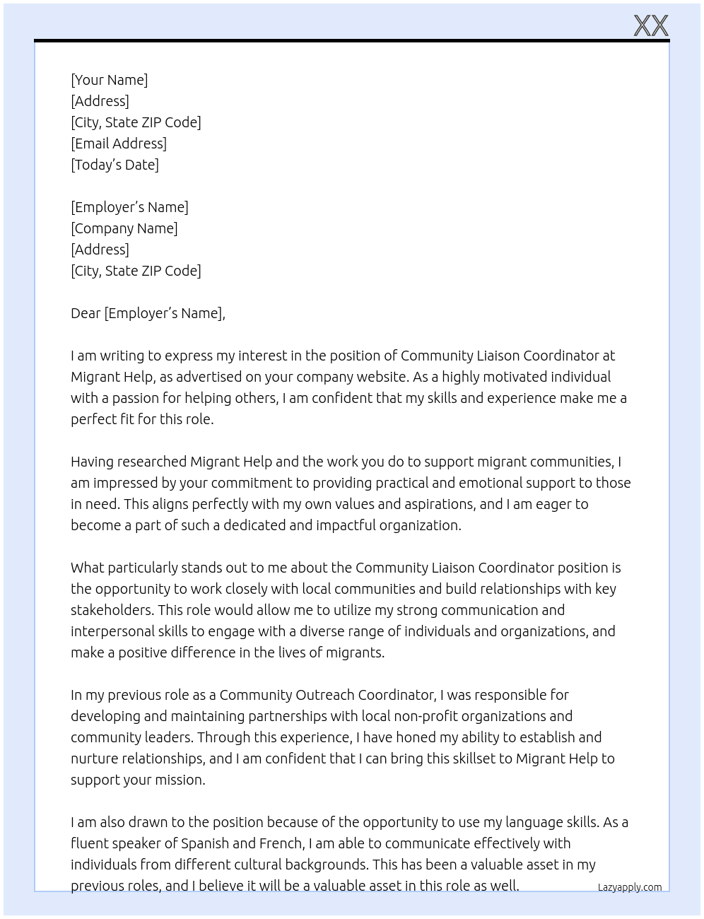 Community Liaison Coordinator At Migrant Help Cover Letter