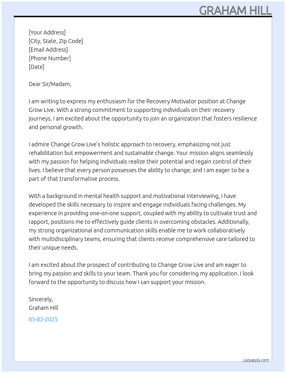 Recovery Motivator At Change Grow Live Cover Letter