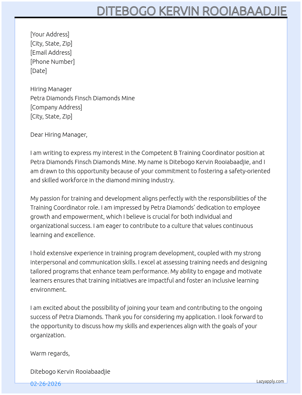 Cover letter for competent b training - LazyApply