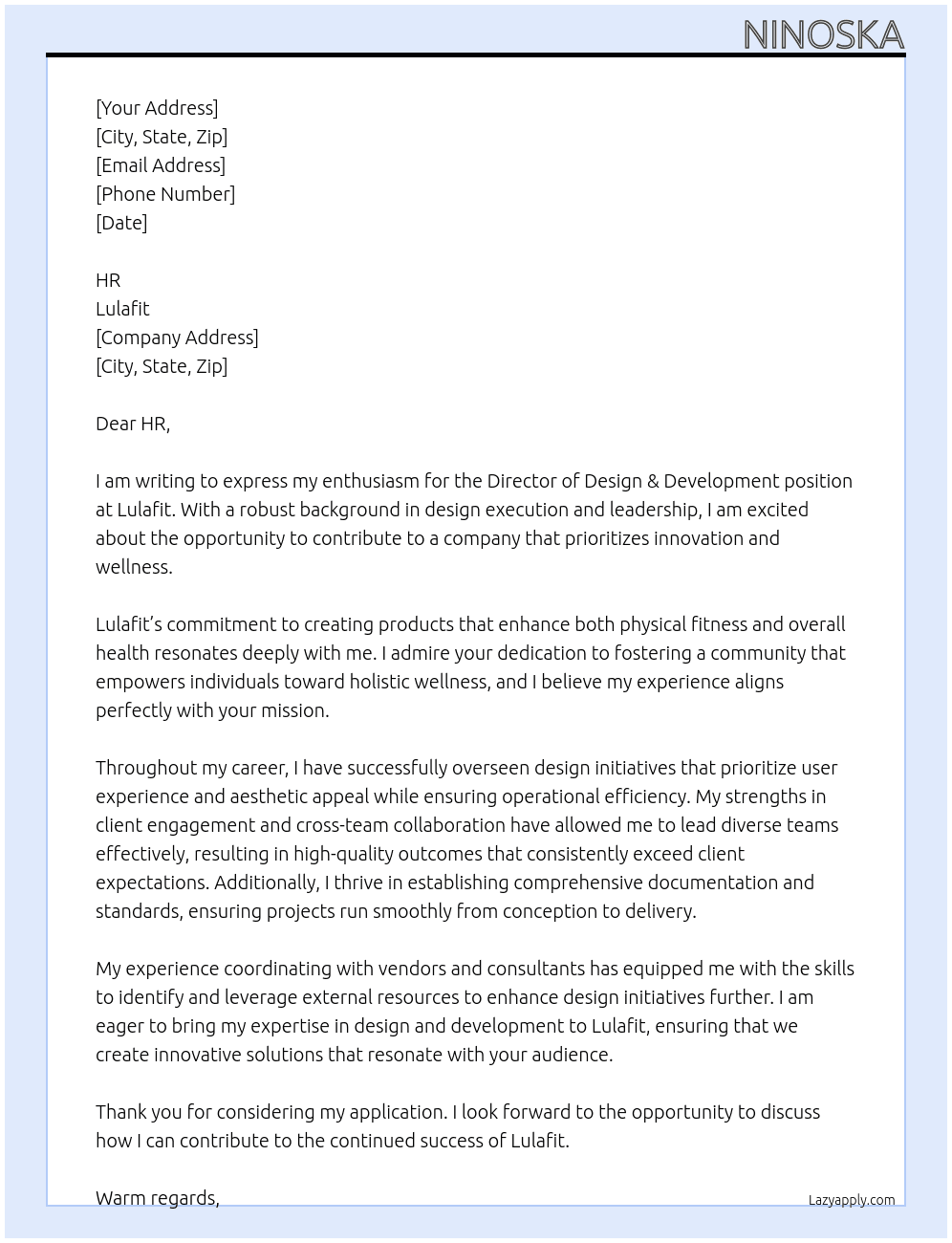 Cover letter for director of design & development - LazyApply