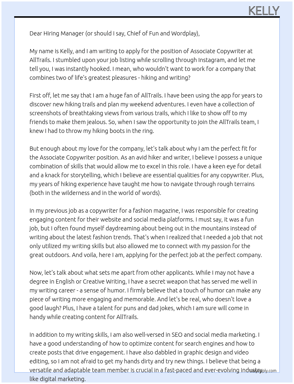 associate copywriter At AllTrails Cover Letter