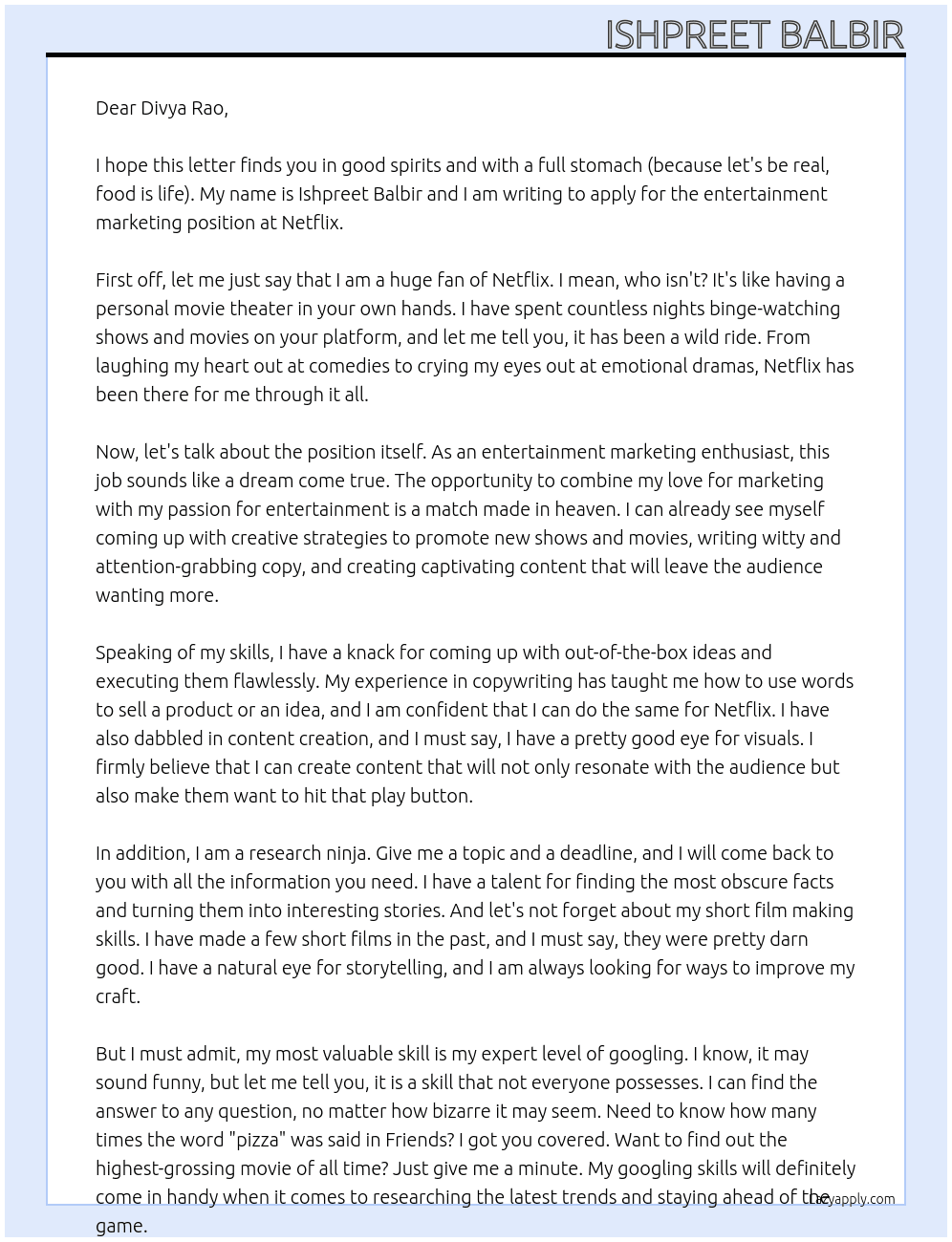 Cover letter for entertainment marketing - LazyApply