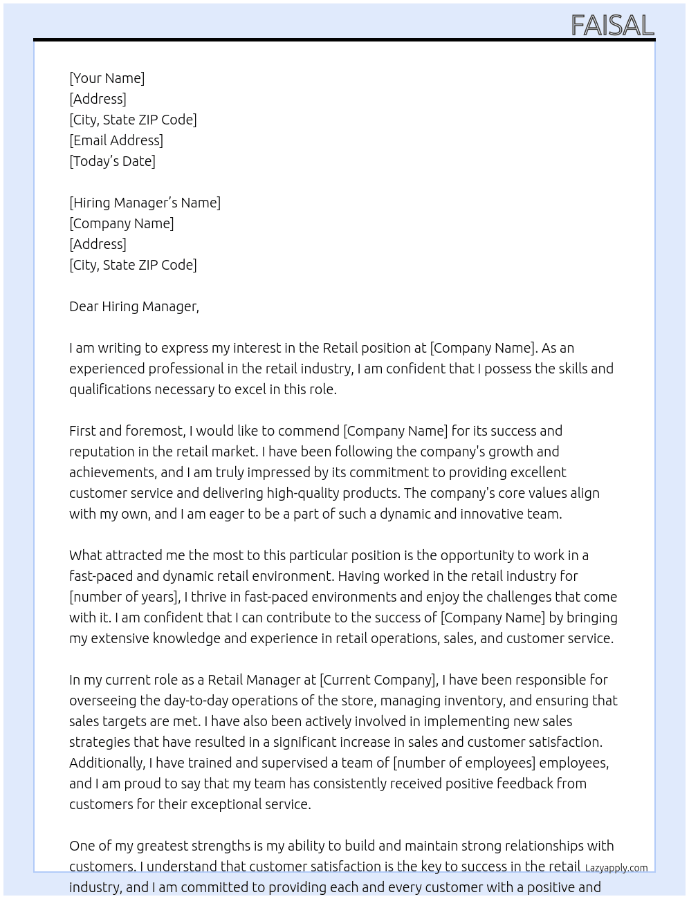 Retial At Retial Cover Letter