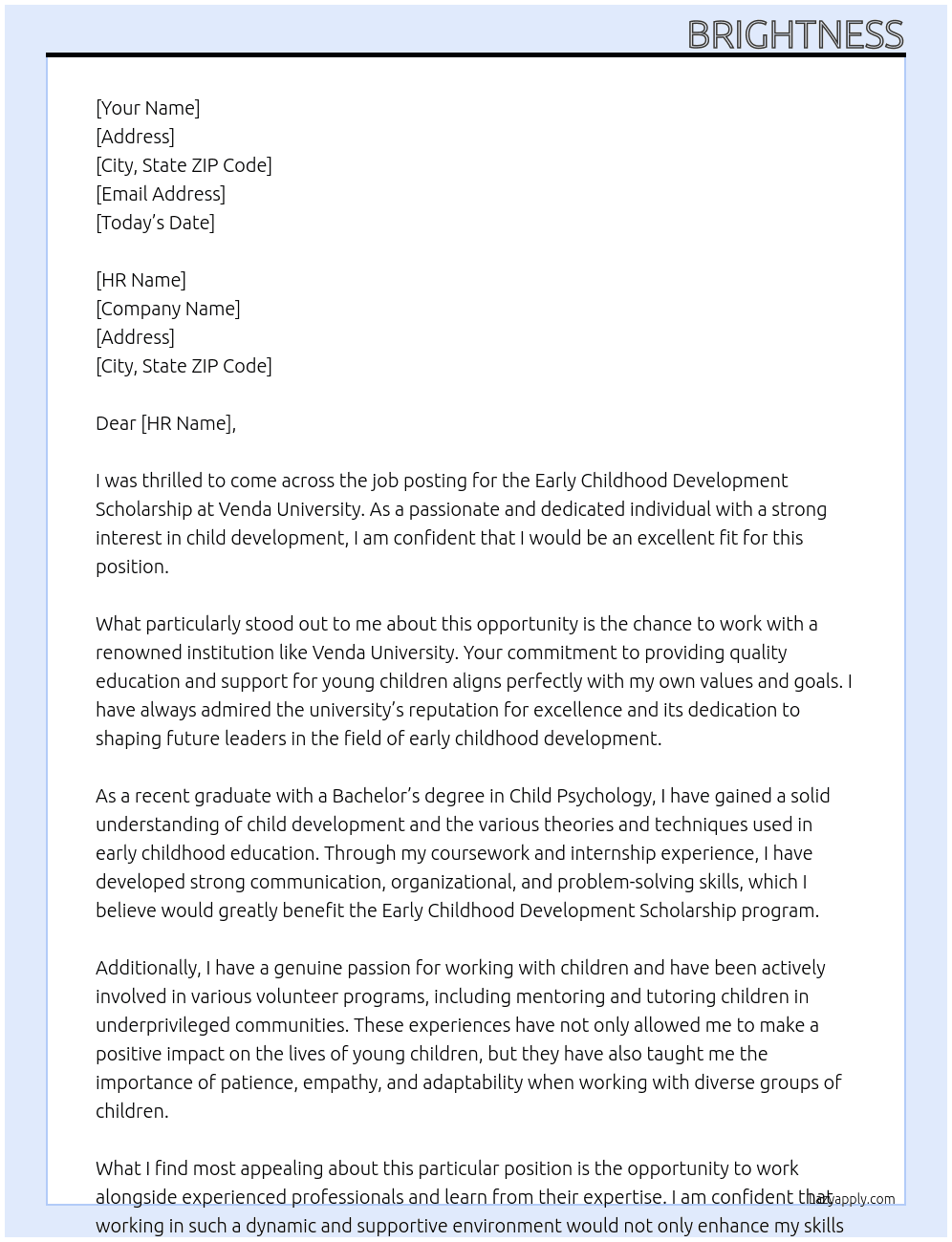 early childhpood development scholarship At Venda University Cover Letter
