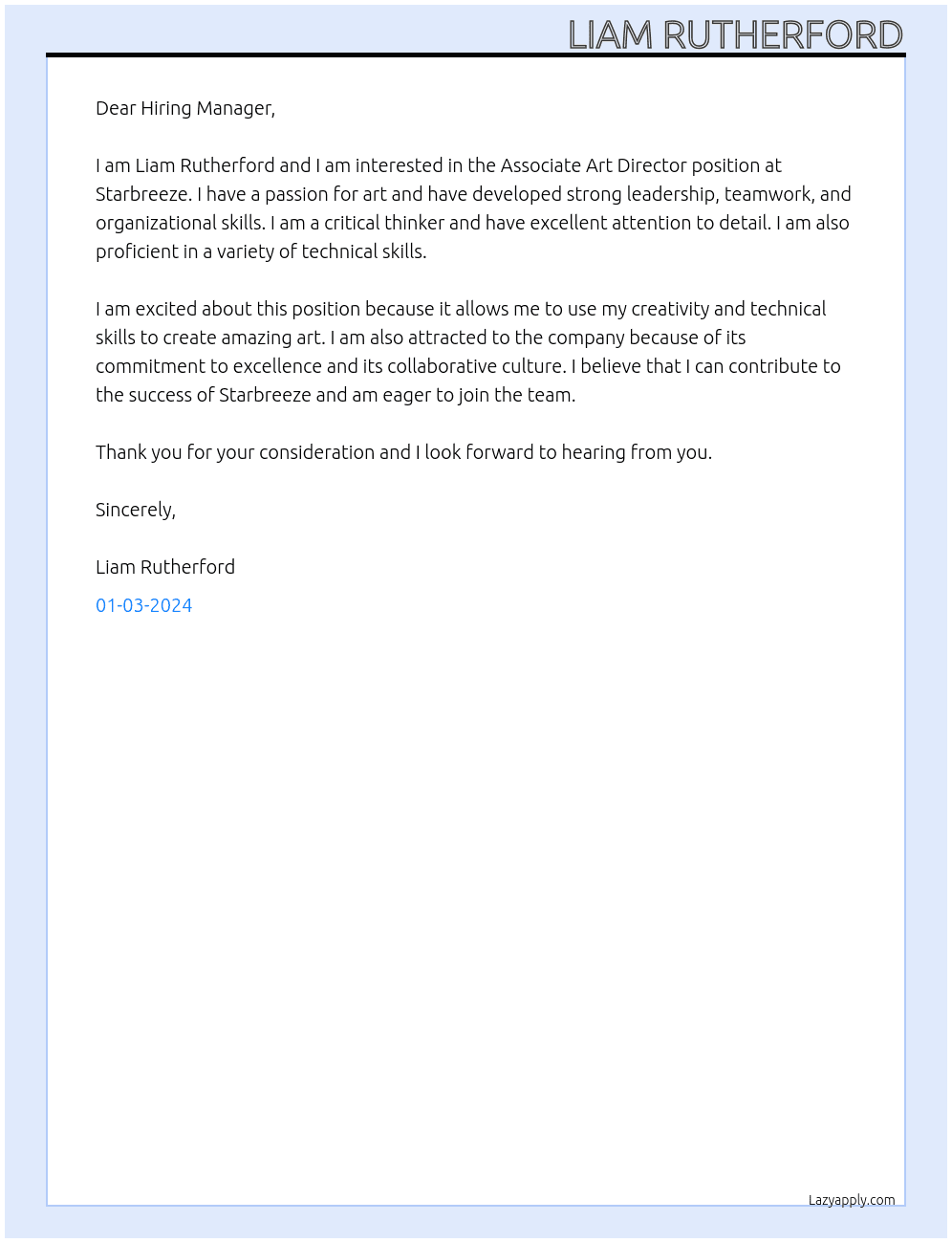 Associate Art Director At Starbreeze Cover Letter