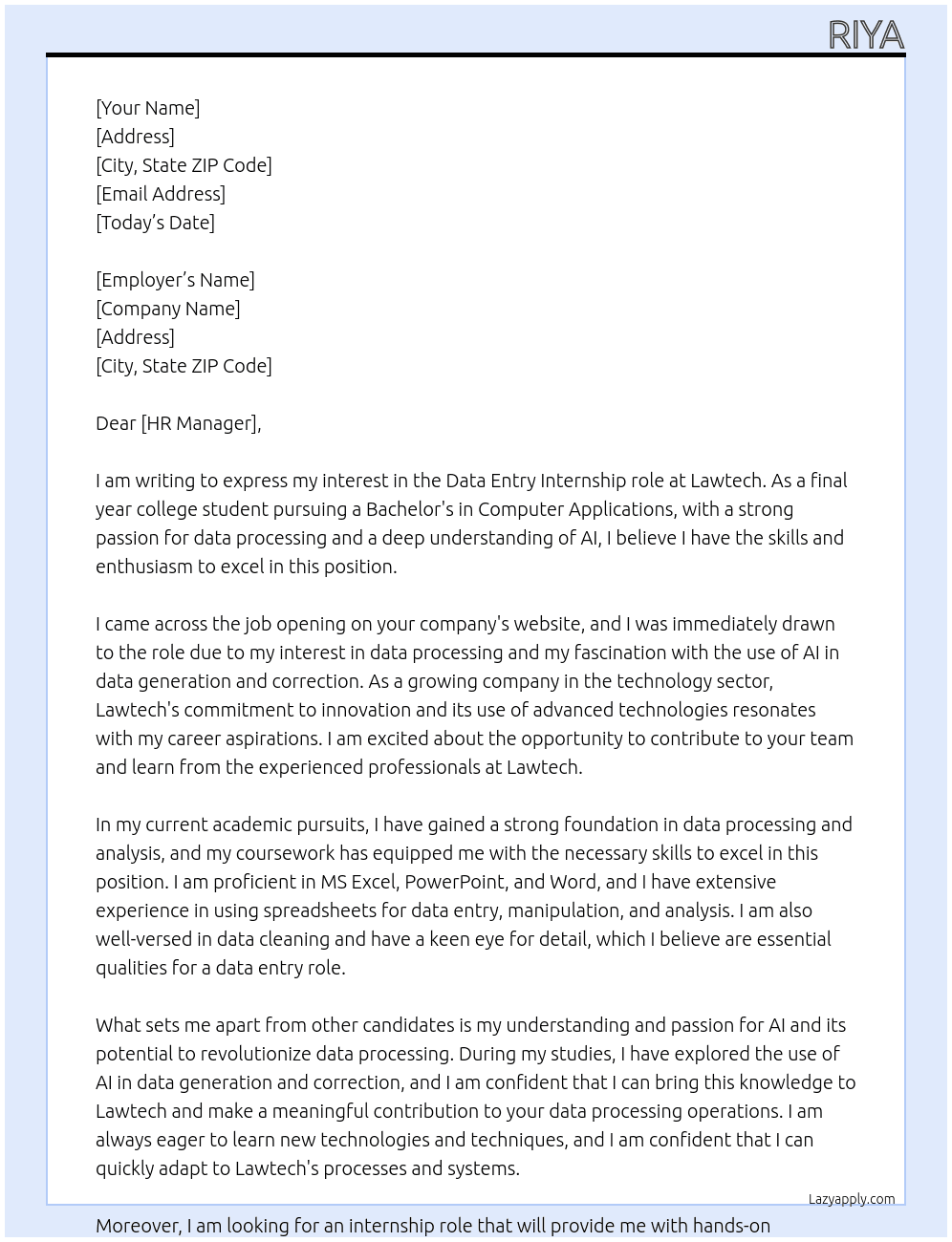 Data entry  At Lawtech Cover Letter