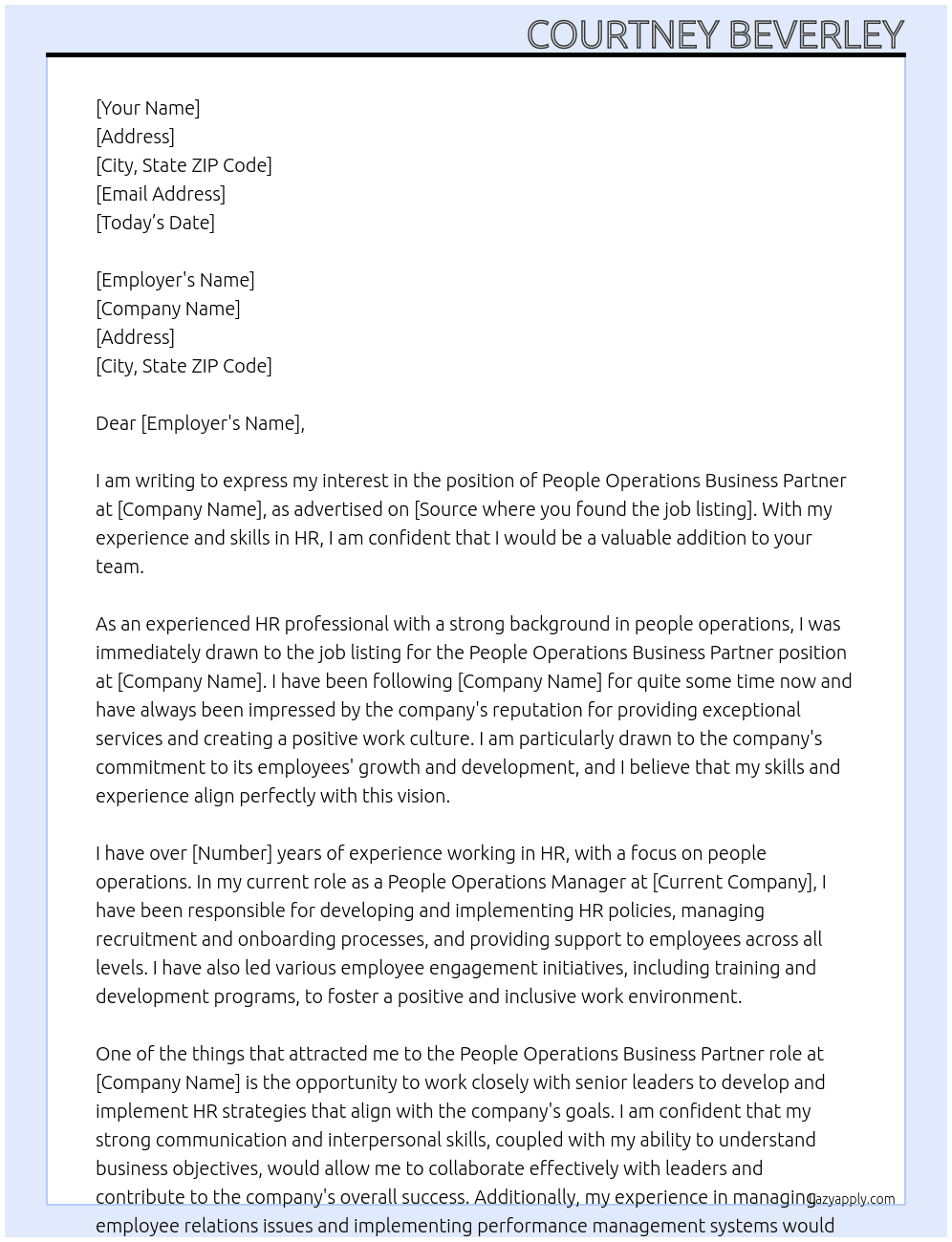People operations business partner At Michael Page Cover Letter