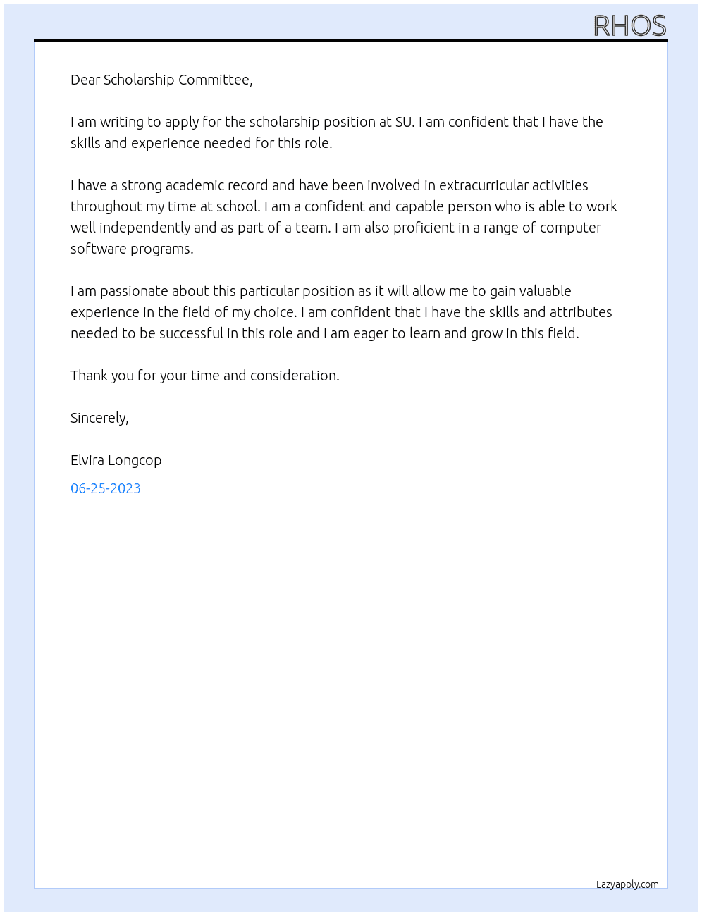 scholarship At SU Cover Letter