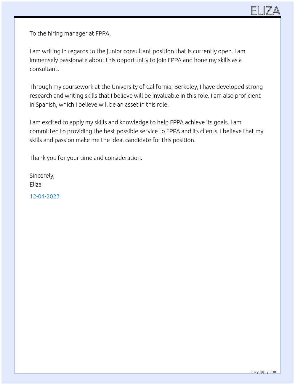 junior consultant At fppa Cover Letter