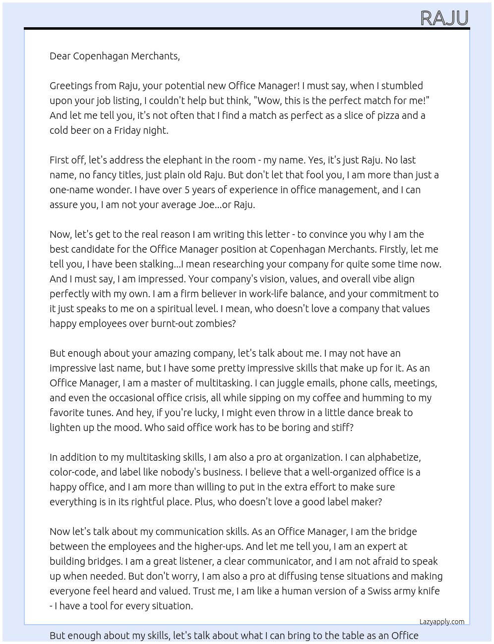 Cover letter for ofice manager - LazyApply
