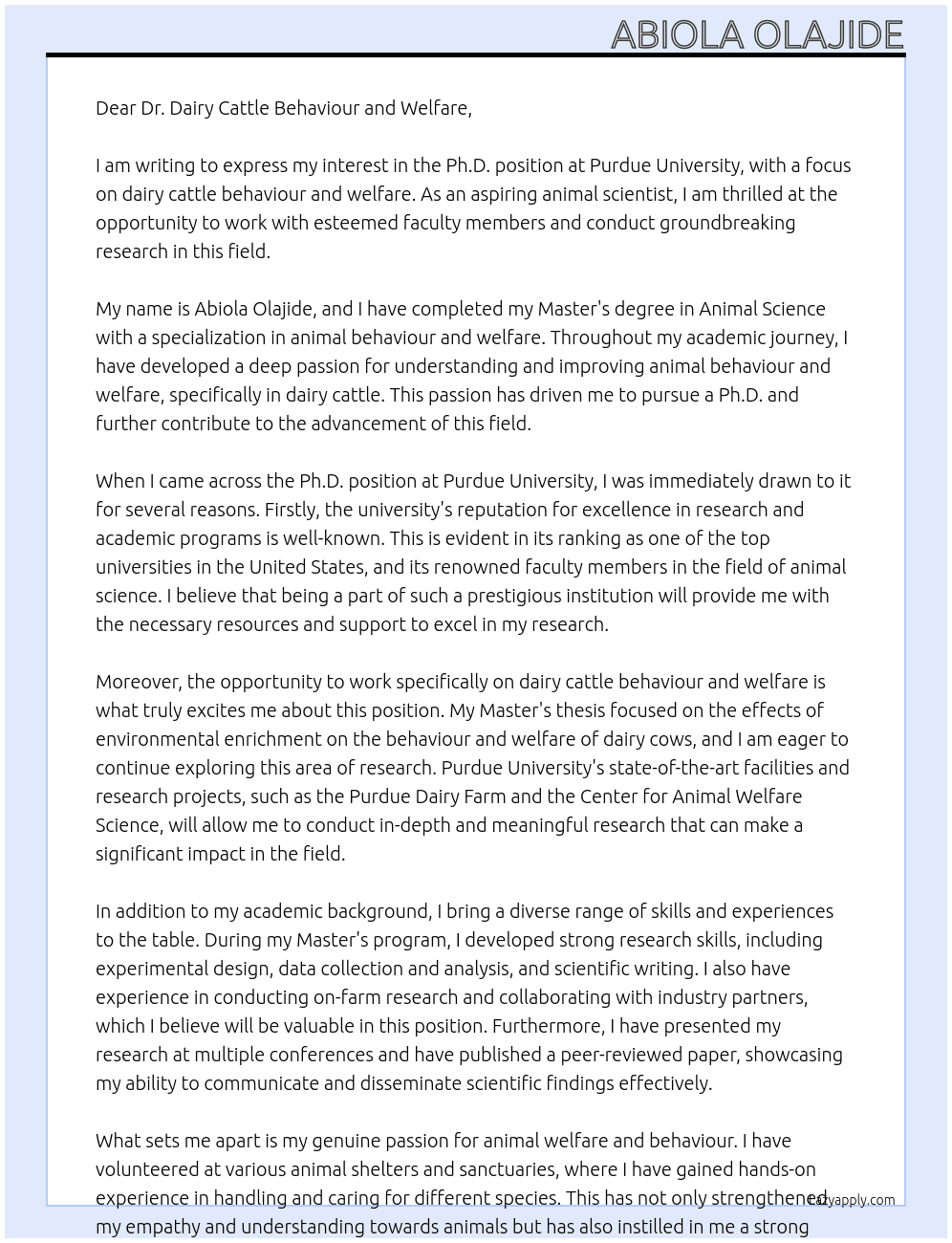 Phd At purdue university Cover Letter