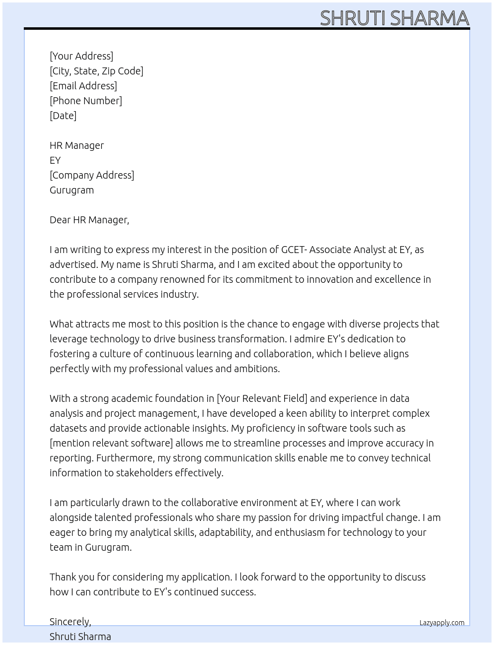 Cover letter for gcet- associate analyst - LazyApply