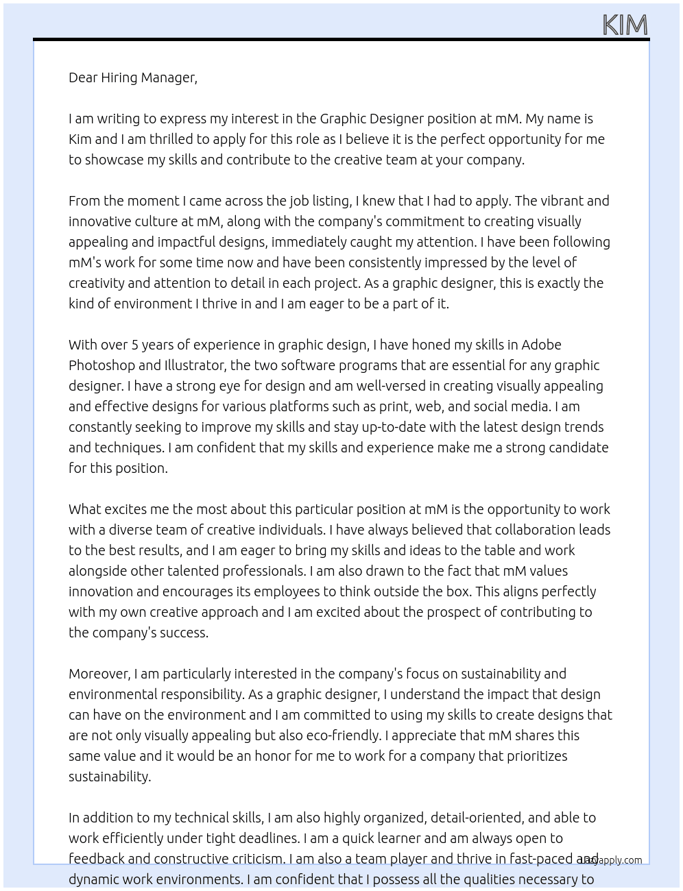 Graphic designer At mM Cover Letter
