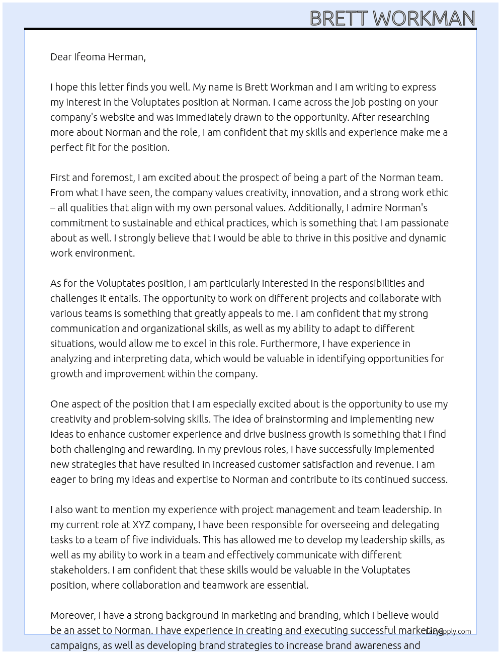 Voluptates At Norman Cover Letter
