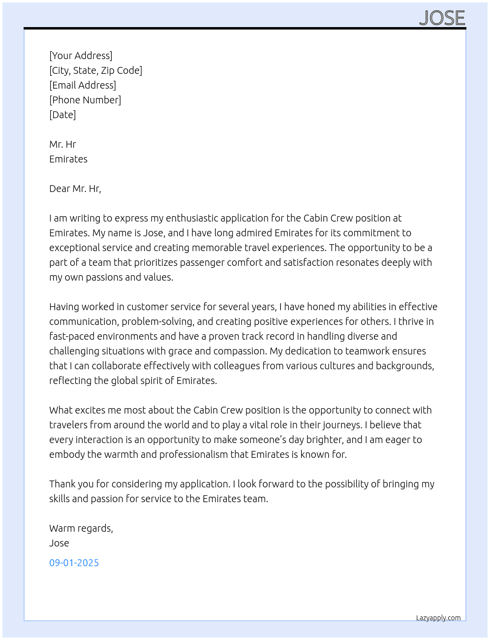 Emirates Cabin crew At Emirates  Cover Letter