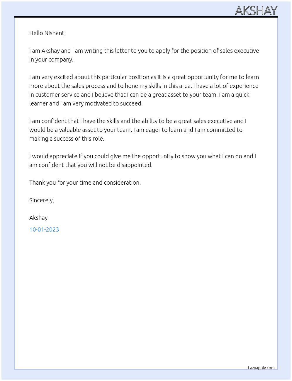 sales executive At abroad Cover Letter