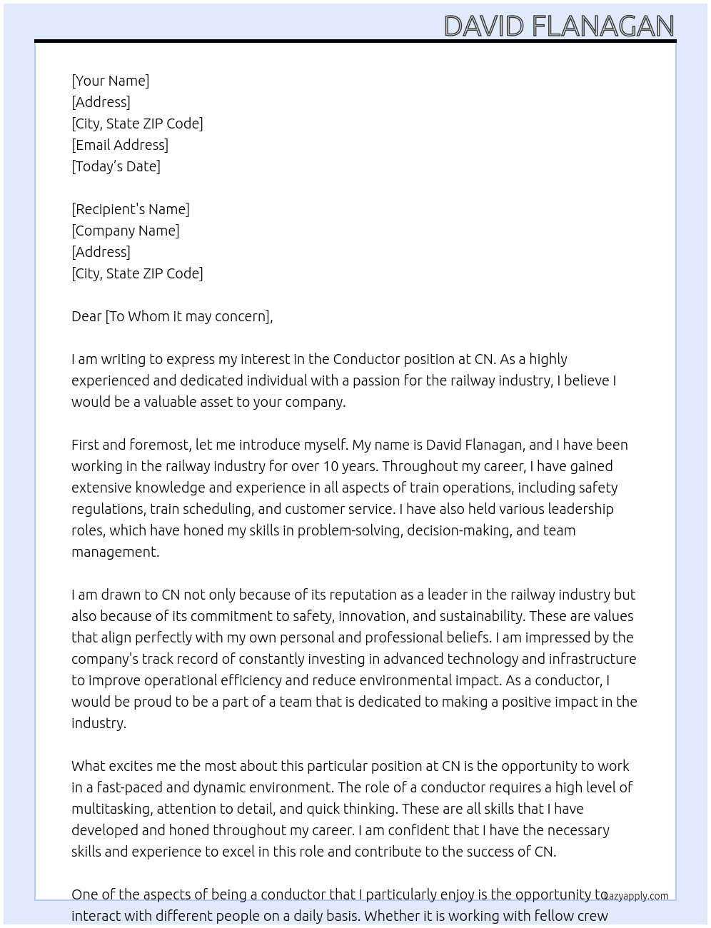 Conductor At CN  Cover Letter