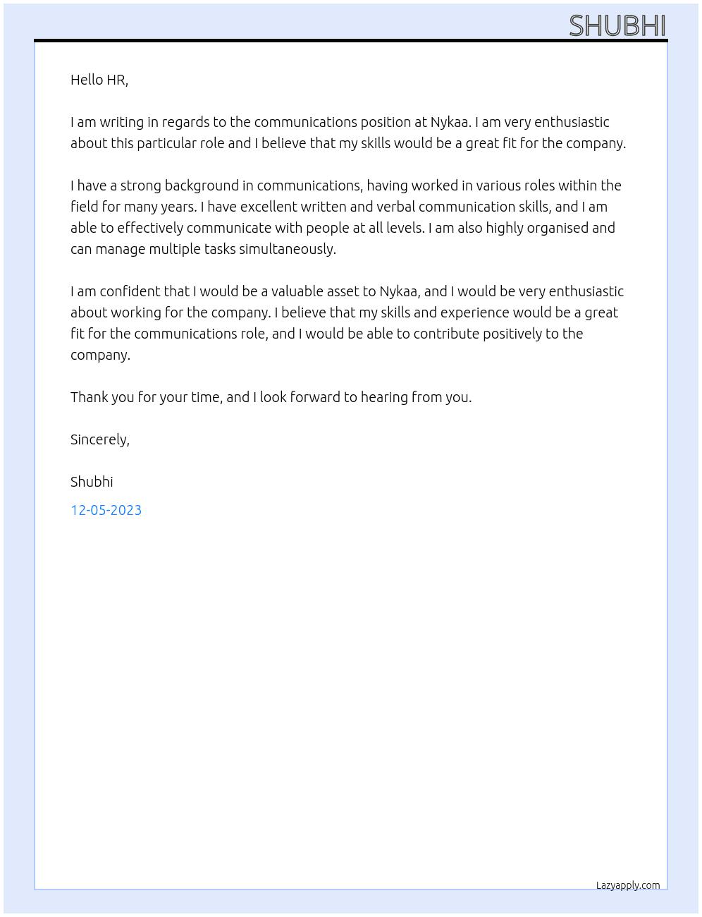 communications At Nykaa Cover Letter