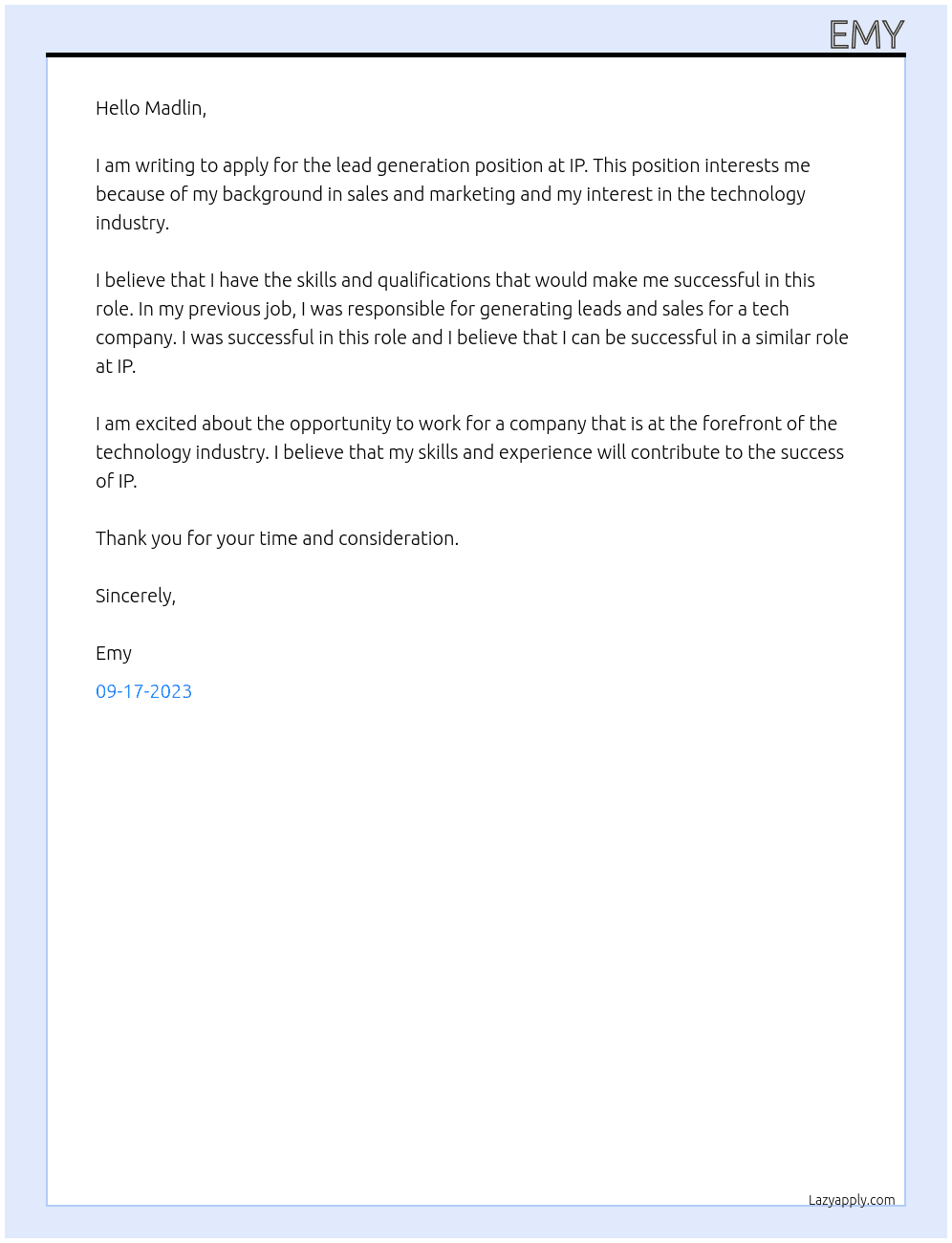 lead generation At ip Cover Letter