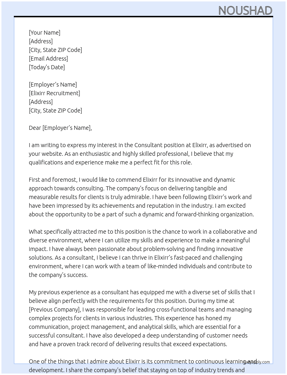 Consultant At Elixirr Cover Letter
