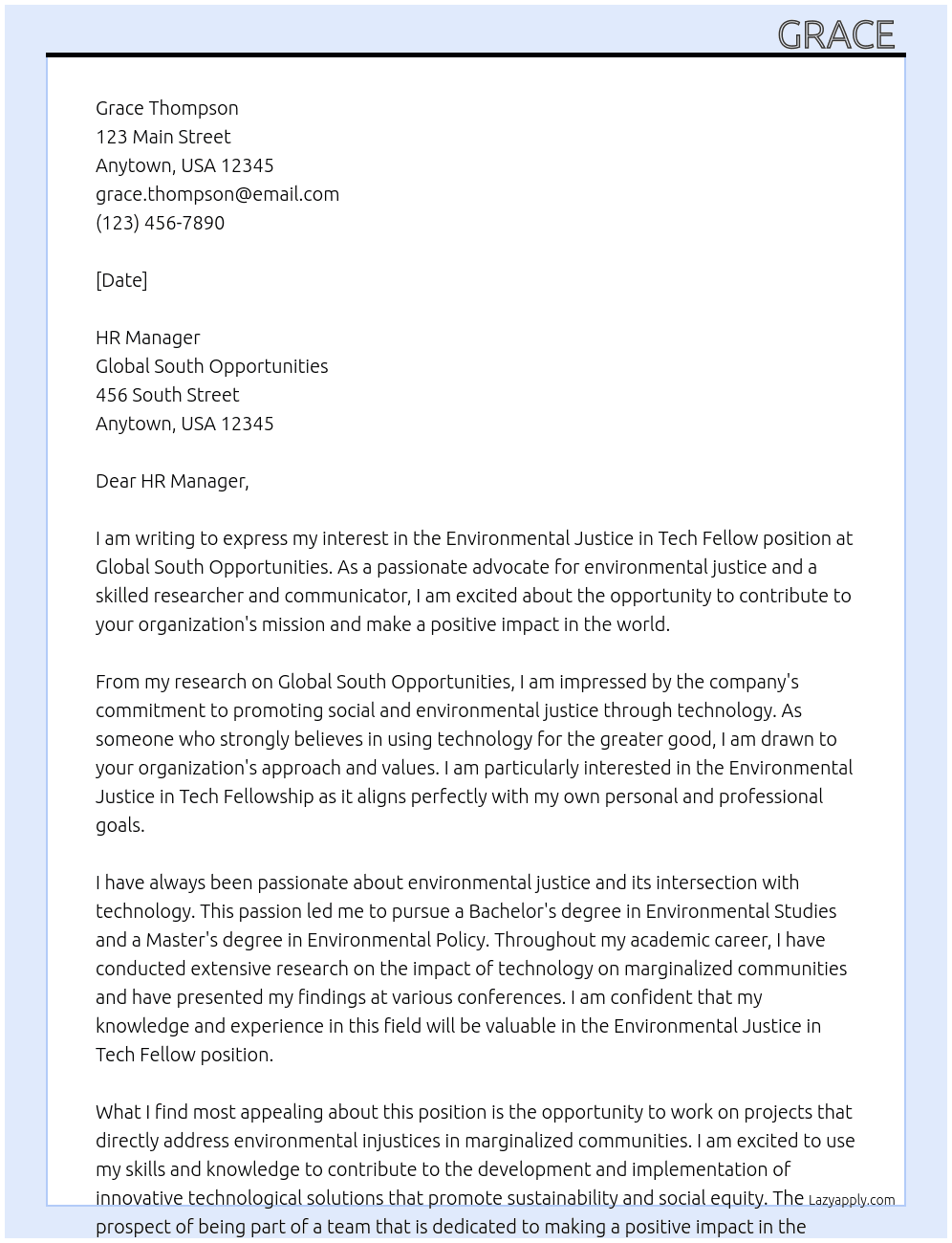 ENVIRONMENTAL JUSTICE IN TECH FELLOW At Global South Opportunities Cover Letter