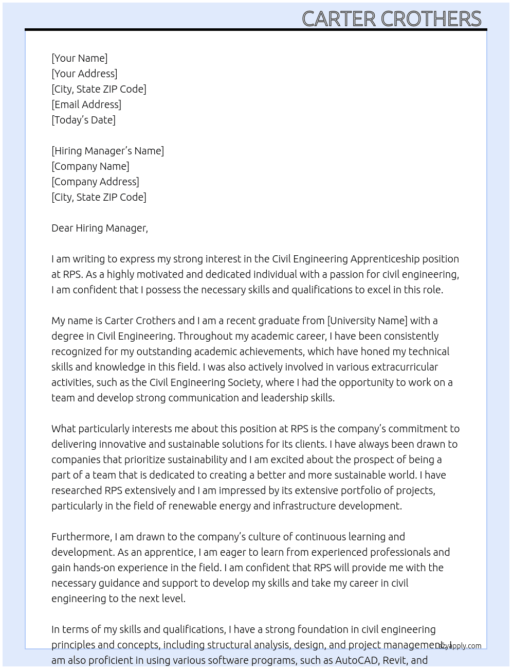 Civil engineering apprenticeship  At RPS Cover Letter