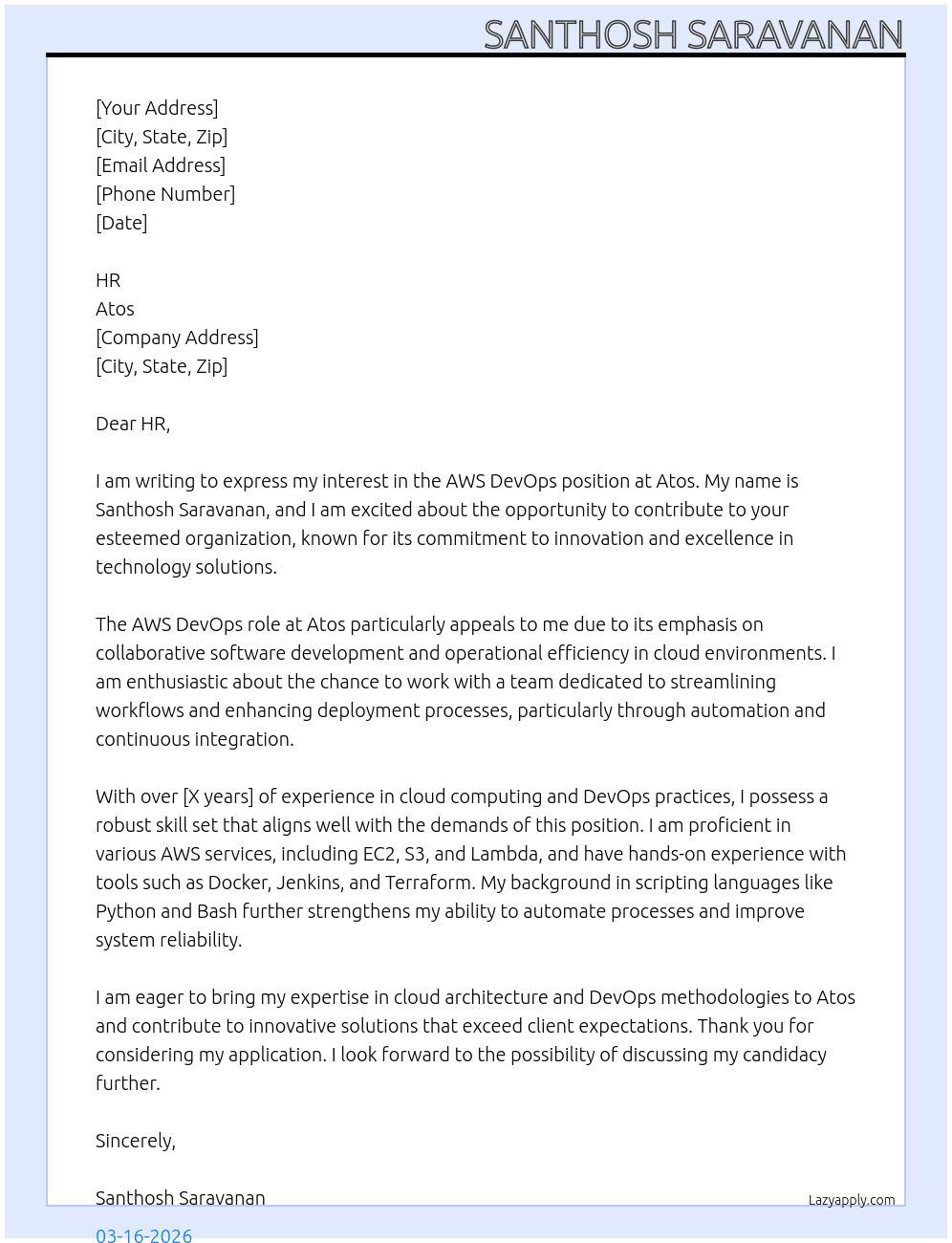Cover letter for aws devops - LazyApply