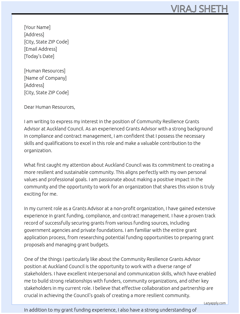 Community Resilience Grants Advisor At Auckland Council  Cover Letter
