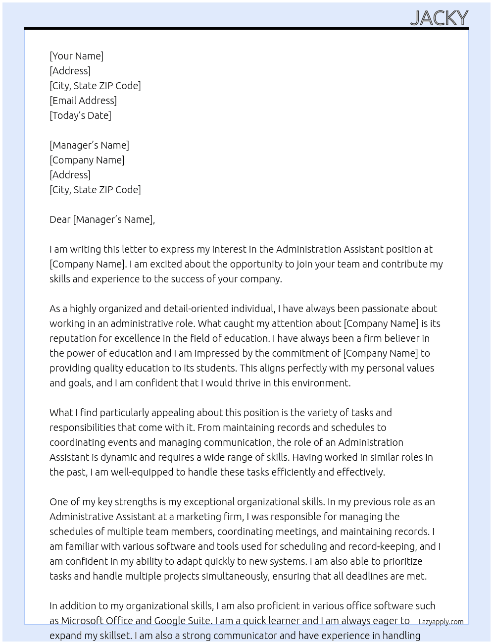 Administration Assistant At college Cover Letter