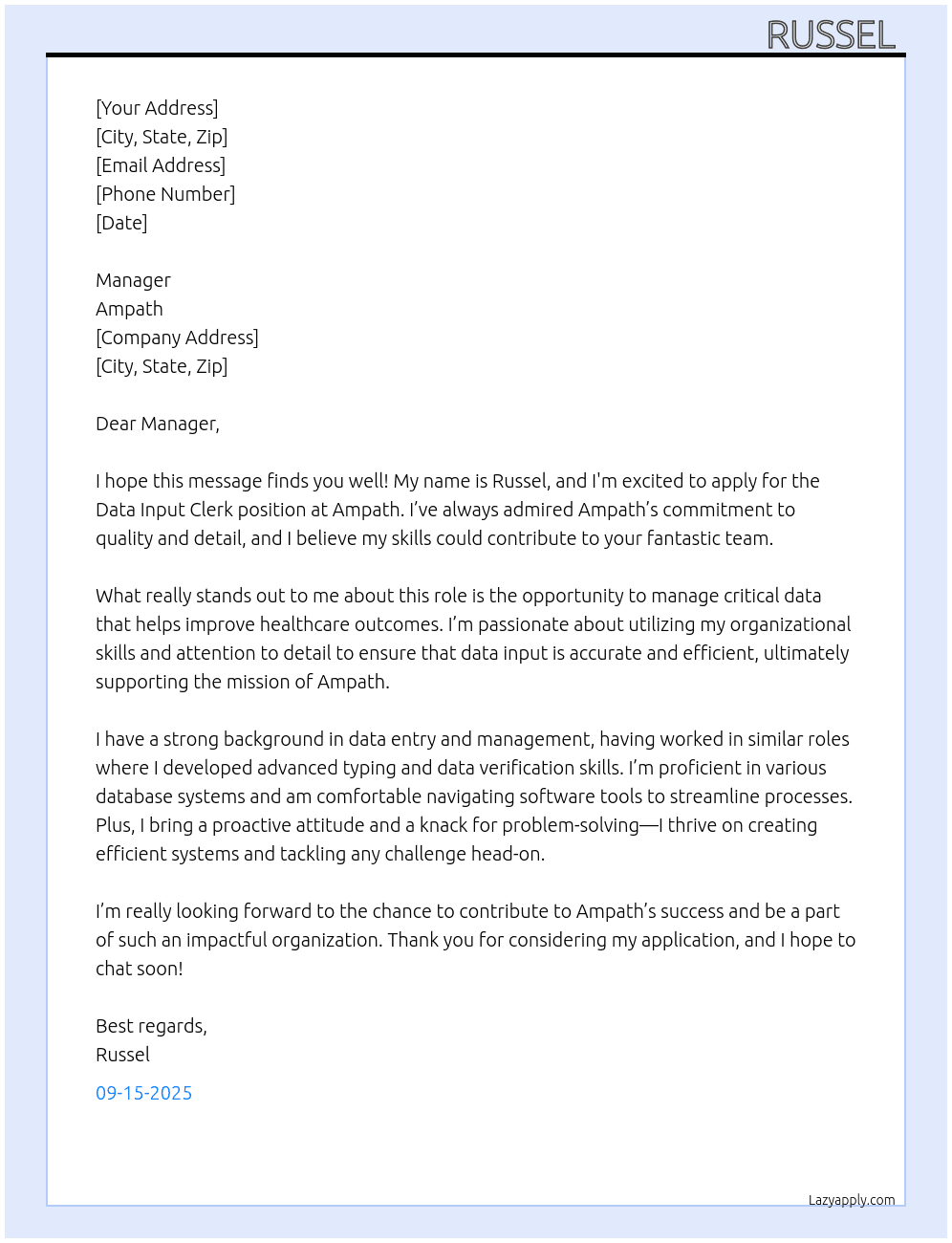Cover letter for data input clerk - LazyApply