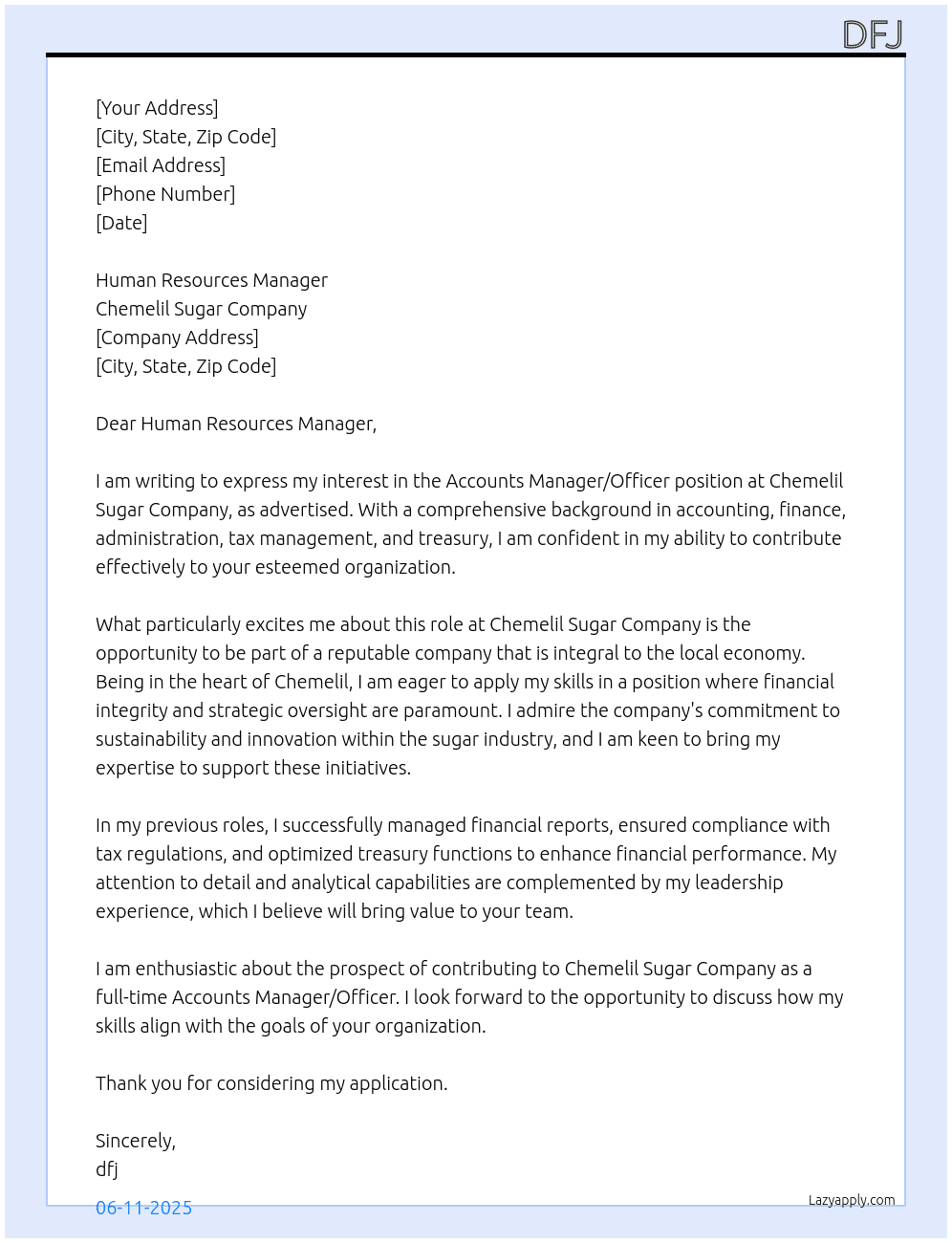Accounts Manager/Officer At Chemelil Sugar Company Cover Letter
