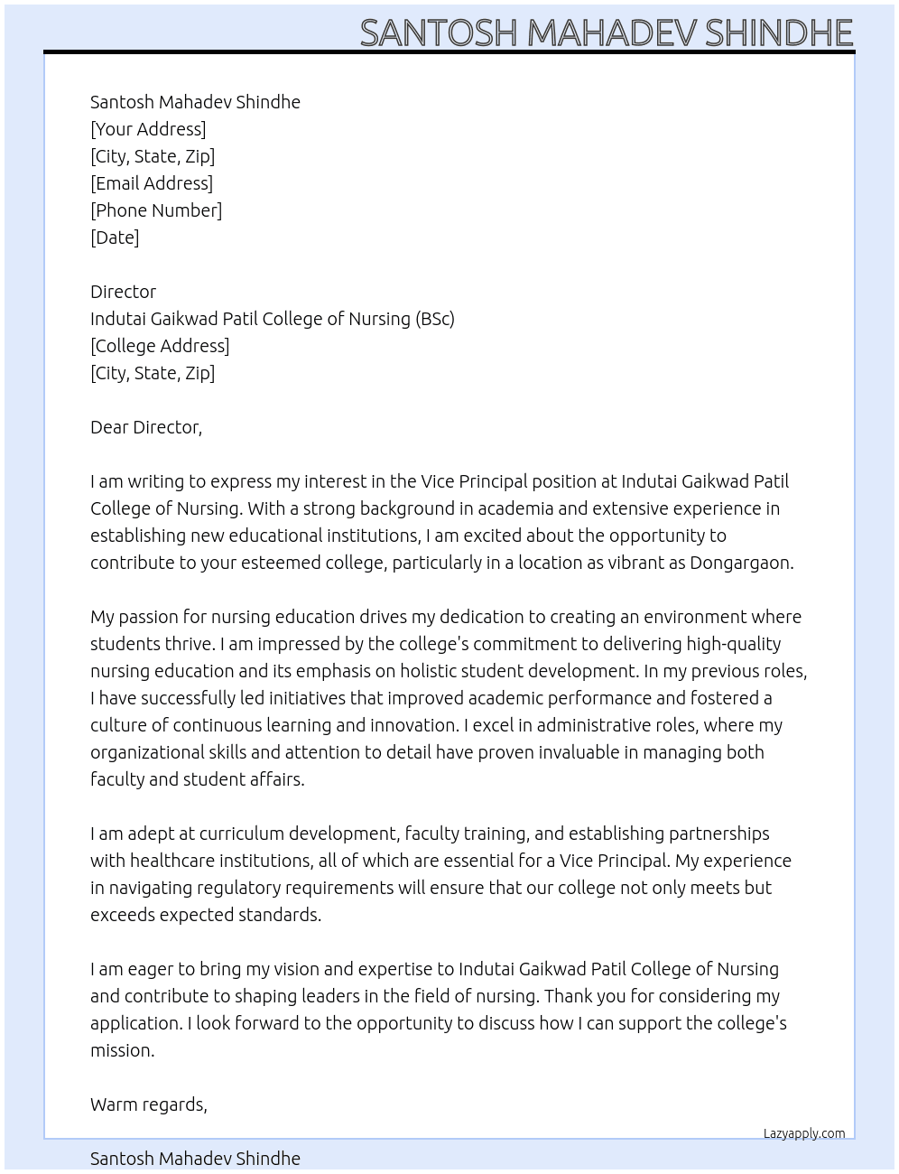 Cover letter for vice principal - LazyApply