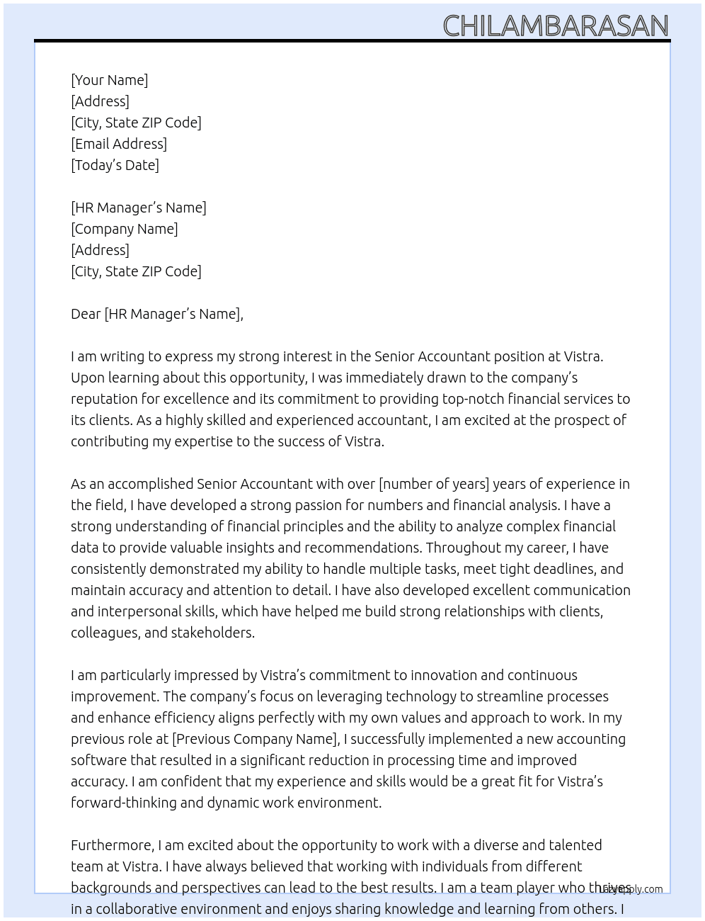 Senior Accountant At Vistra Cover Letter
