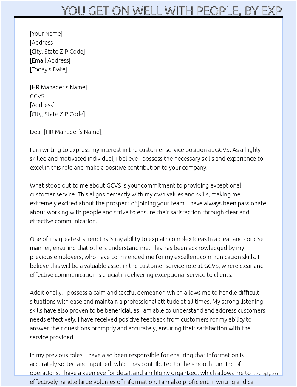 customer service At GCVS Cover Letter