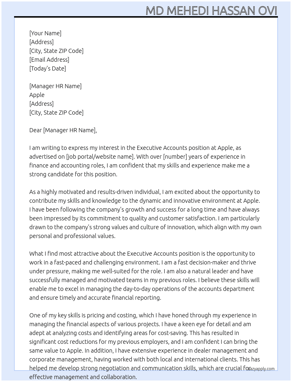 Executive Accounts At Apple Cover Letter