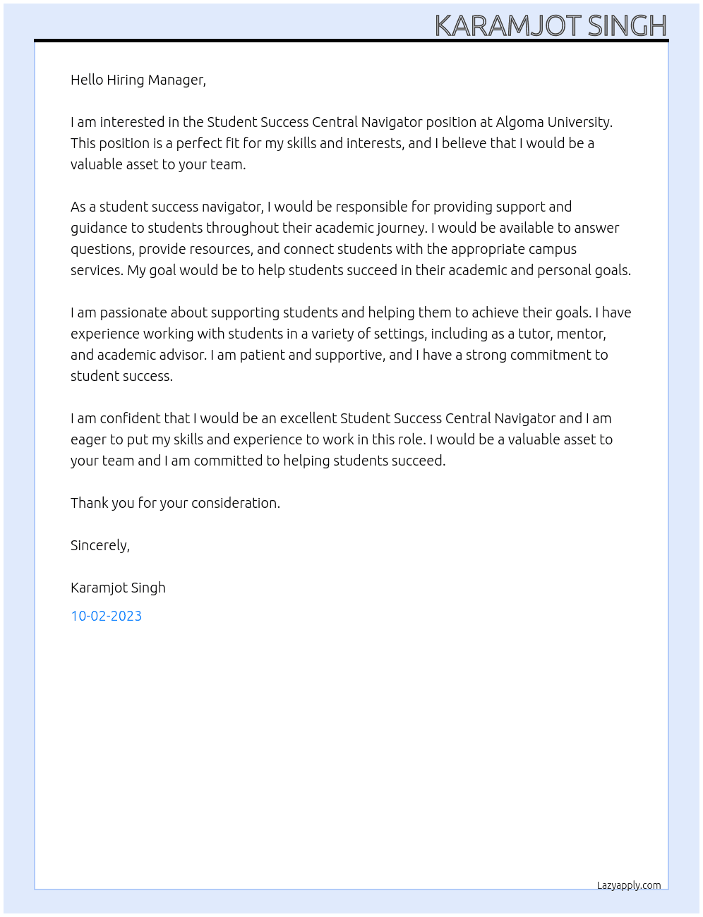 Student Success Central Navigator At Algoma University Cover Letter