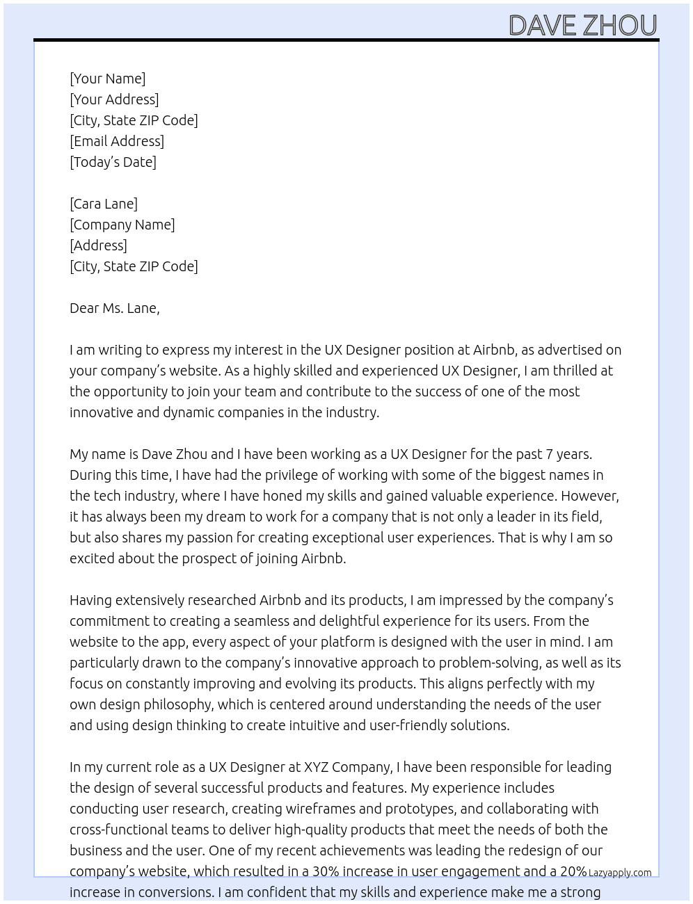 ux designer At Airbnb Cover Letter