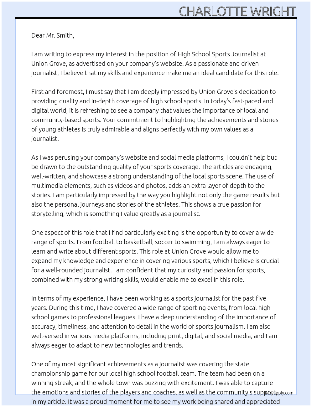 high school sports journalist At Union Grove Cover Letter