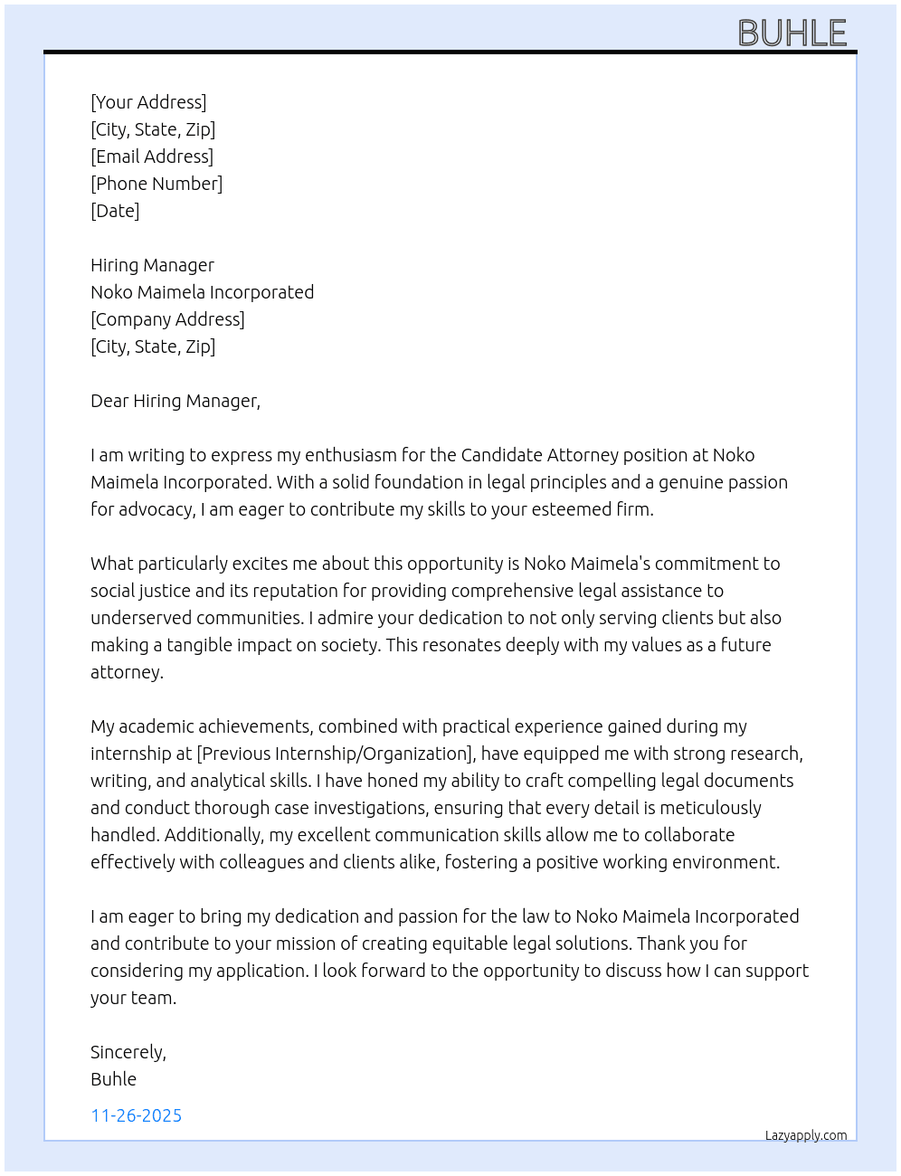 Candidate Attorney  At Noko Maimela incorporated Cover Letter