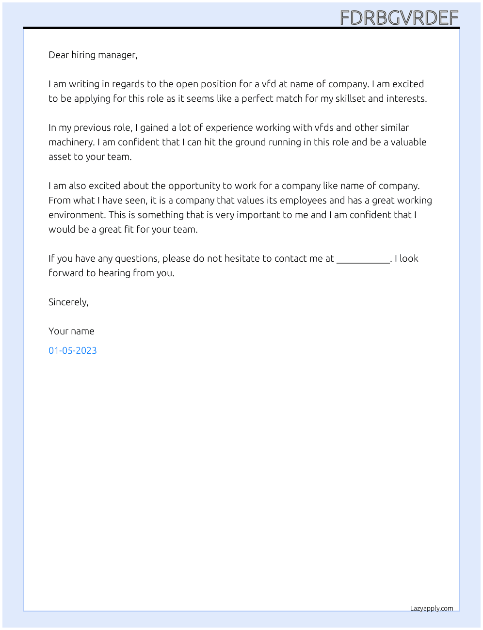 Cover letter for vfd - LazyApply