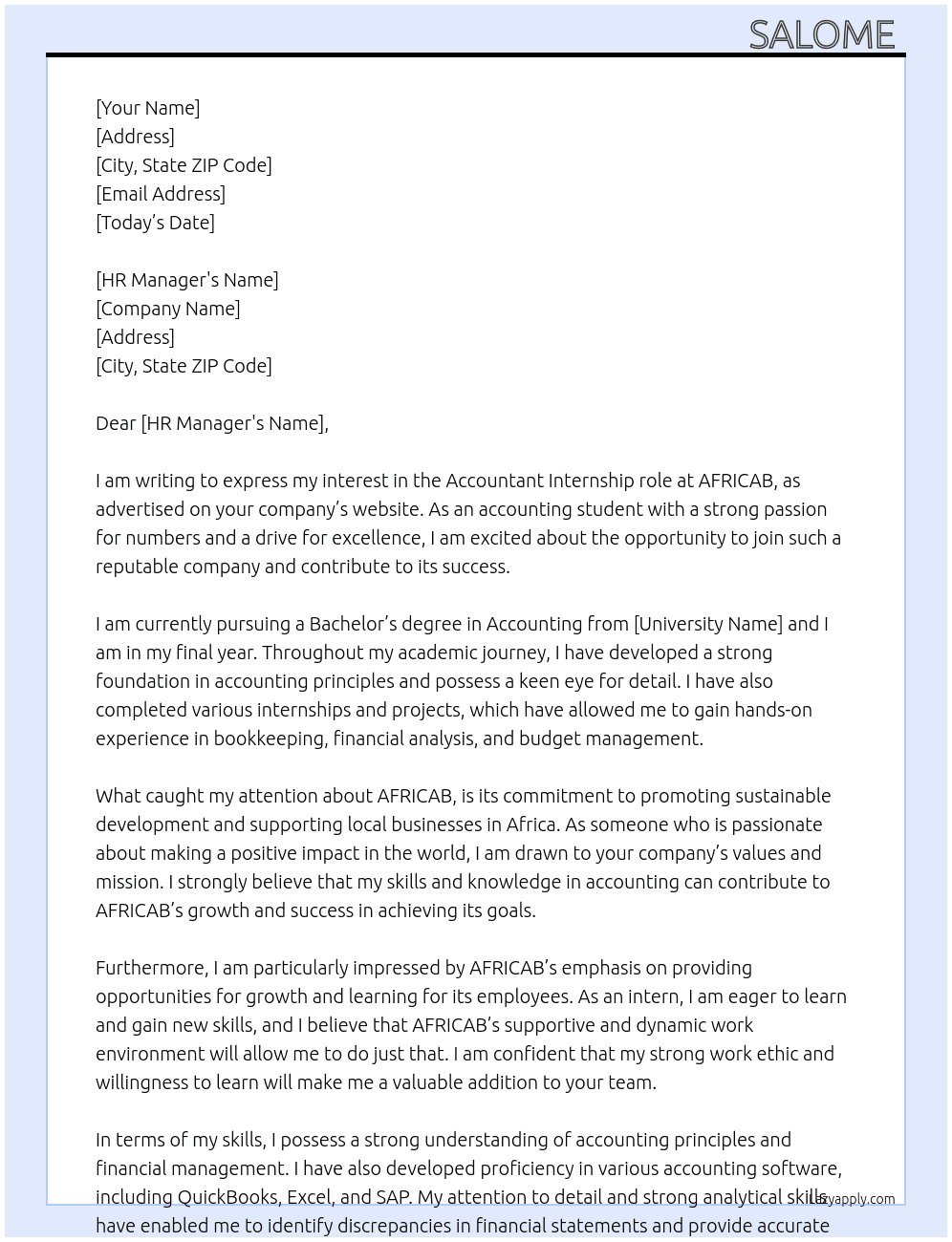 Accountant  At AFRICAB Cover Letter