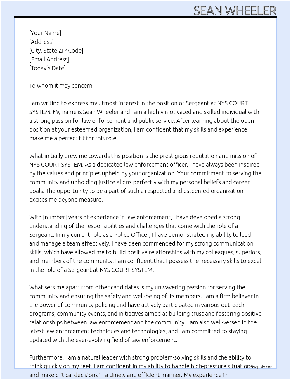Sergeant At NYS COURT SYSTEM Cover Letter