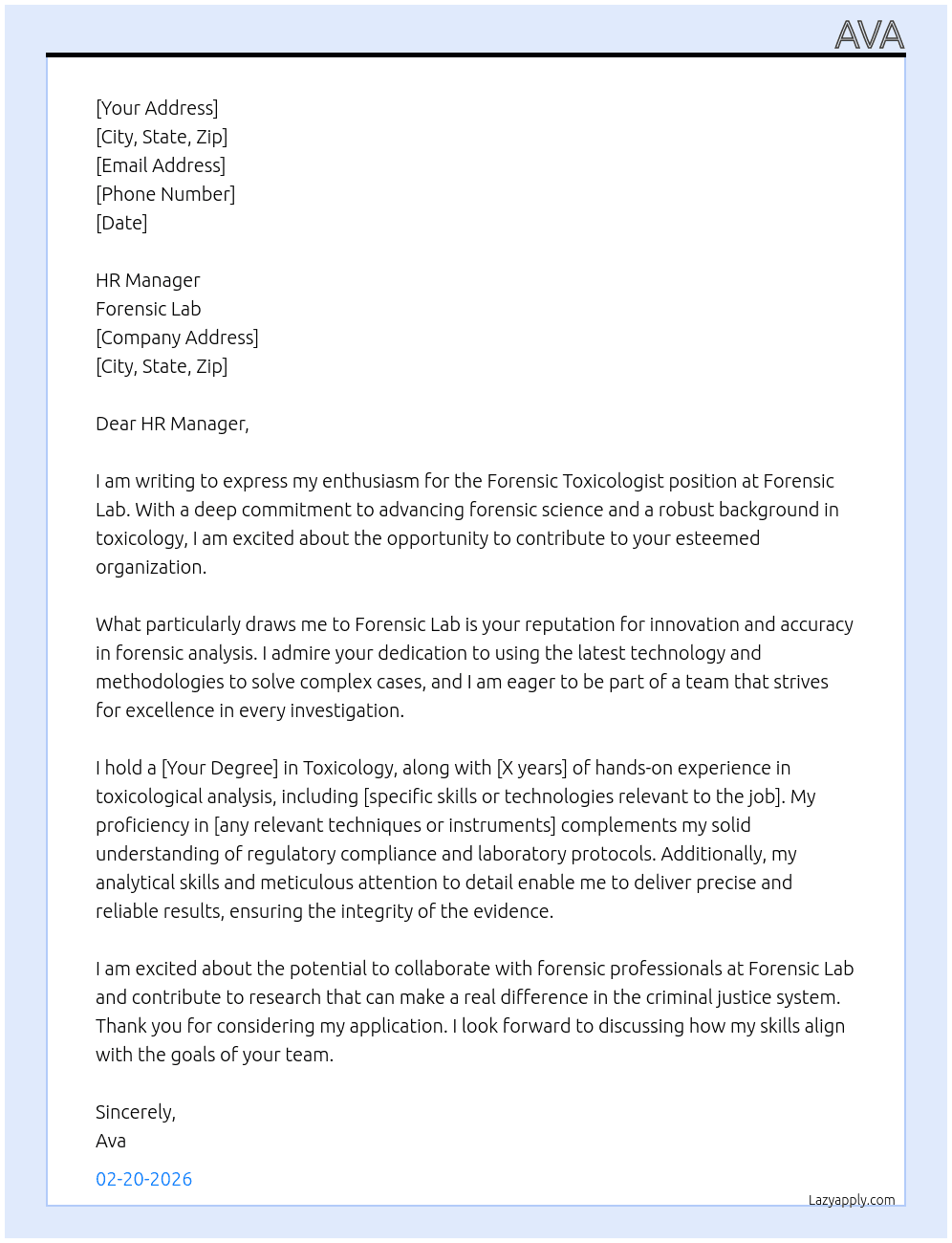 forensic toxnoiolgy At forenic lab Cover Letter