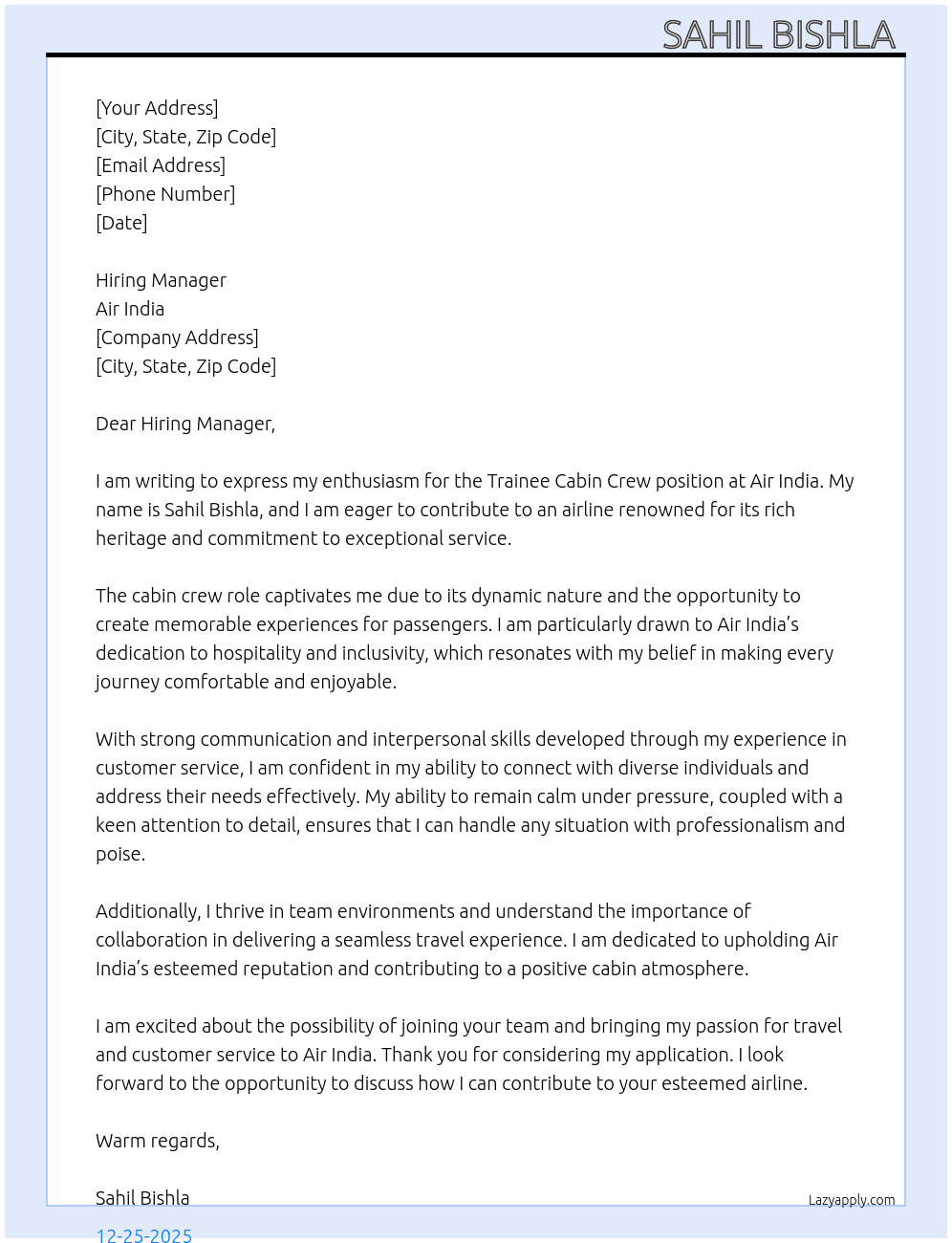 Cover letter for traine cabin crew - LazyApply