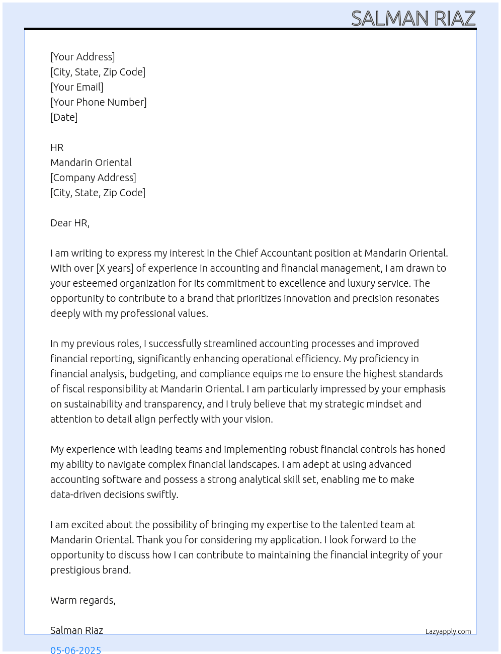 Cover letter for chief accountant - LazyApply