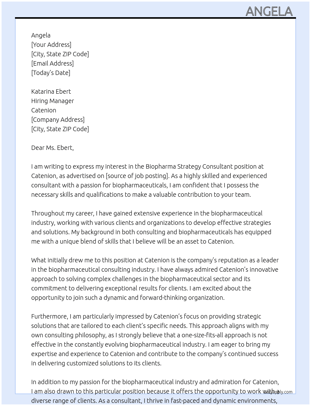 Biopharma Strategy Consultant At Catenion Cover Letter