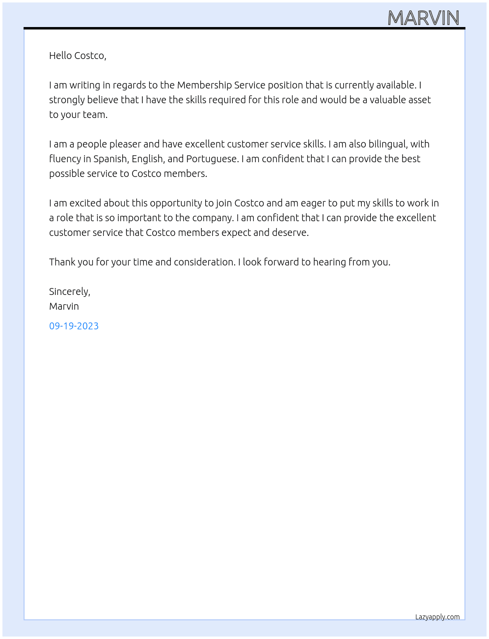 membership service At Cost o Cover Letter