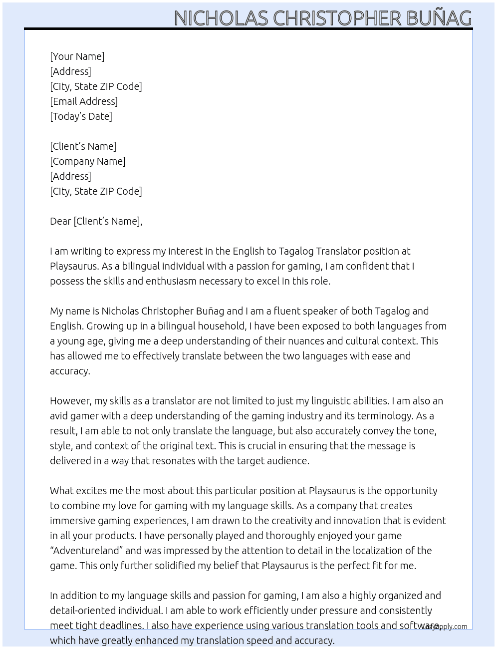english to tagalog translator At Playsaurus Cover Letter