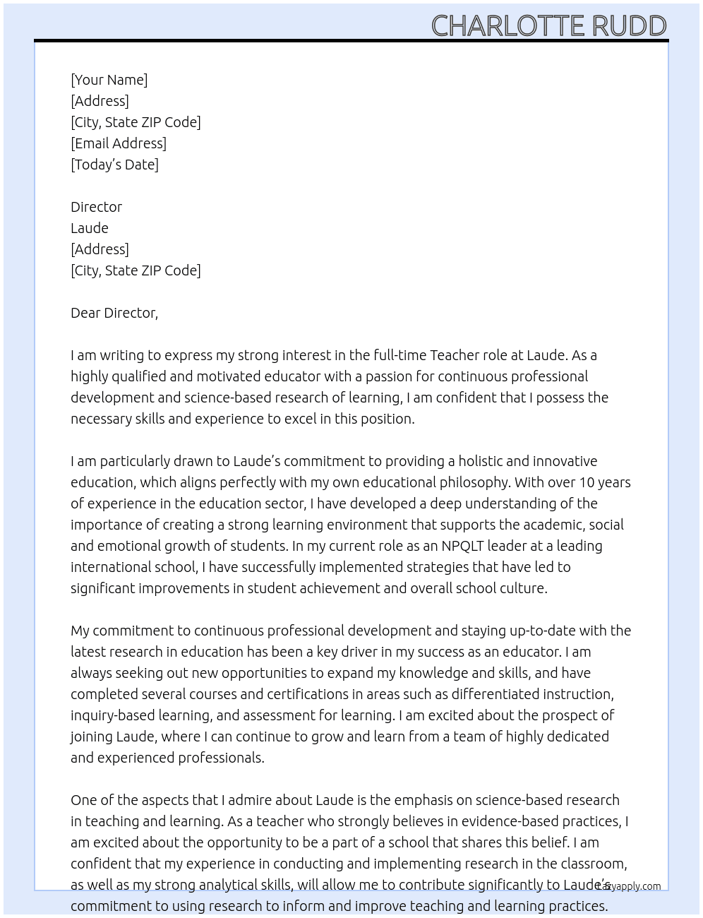 Teachee At Laude  Cover Letter