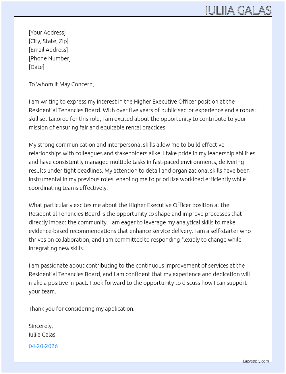 Cover letter for higher executive officer - LazyApply